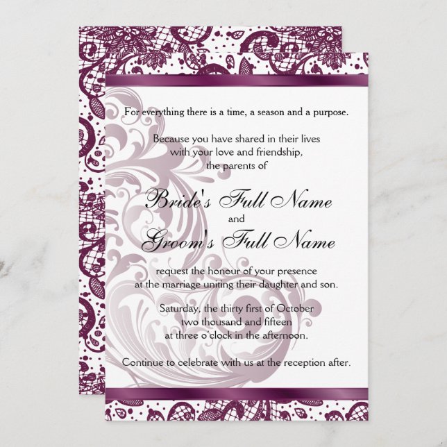 Convite para Casamento Elegante - Roxo 5x7 (Frente/Verso)