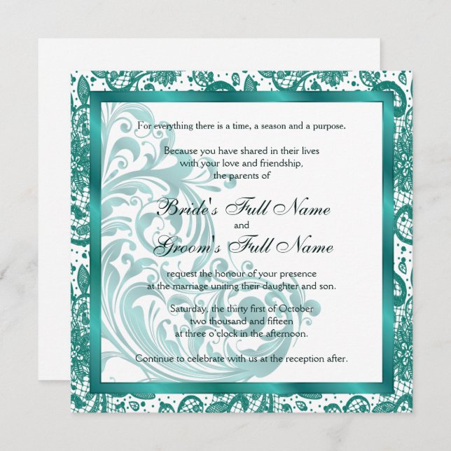 Convite para Casamento Elegante - Teal (Frente/Verso)