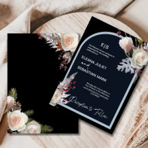 Convite para Casamento Elegente Negro Floral