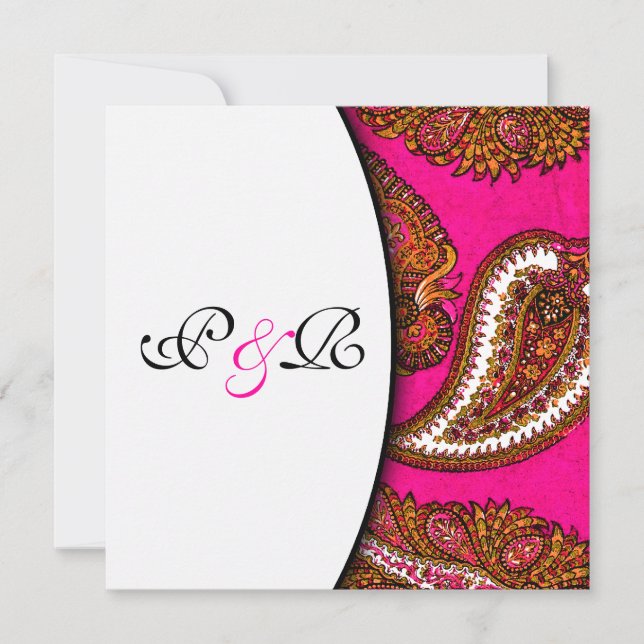 Convite Para Casamento Elétrico Fuscia Paisley (Frente)