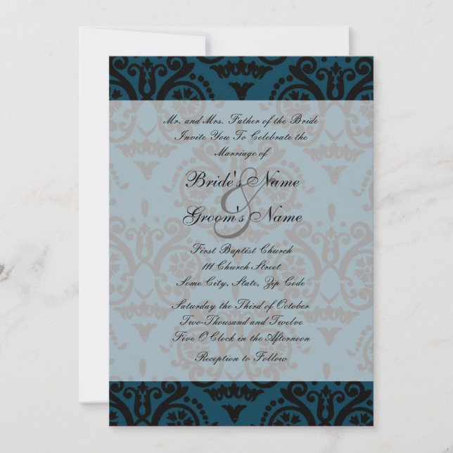 Convite para Casamento em Inglês Negro e Azul (Frente)