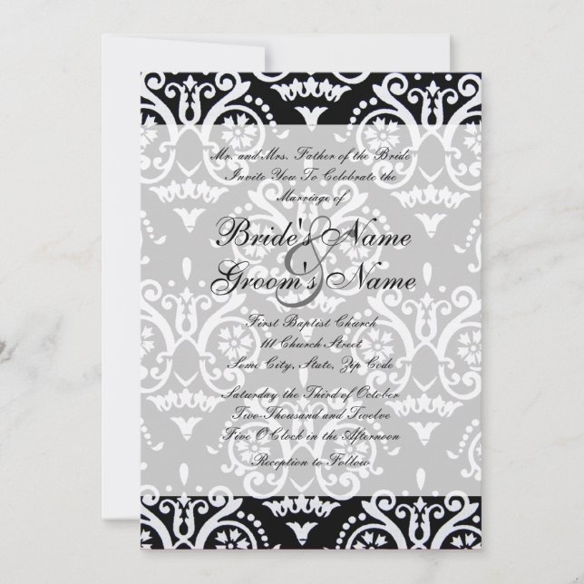 Convite para Casamento em Inglês Negro e Branco (Frente)
