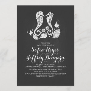 Convite para casamento em praia de quadro chato