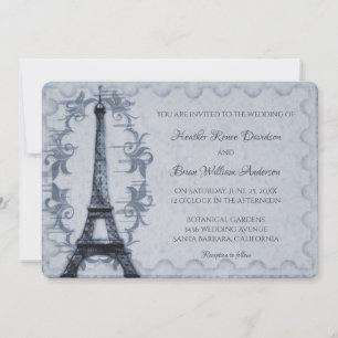 Convite para Casamento em Torre Eiffel Azul