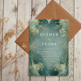 Convite para Casamento Emerald Art Nouveau Ginkgo