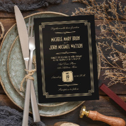 Convite para Casamento Escuro em Deco de Arte Retr