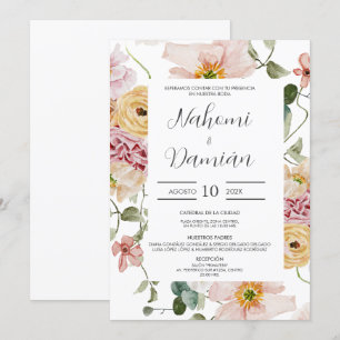 Convite para Casamento Espanhol de Primavera Flora