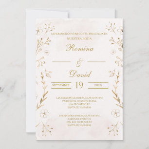 Convite para Casamento Espanhol Dourado e Beige