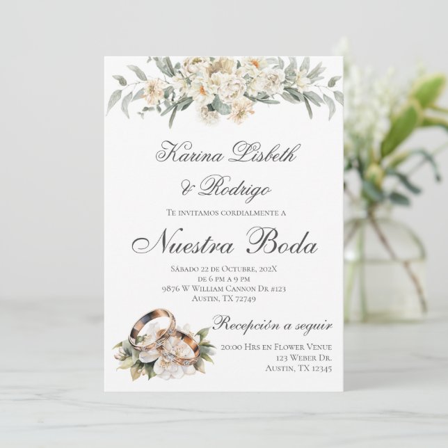 Convite para Casamento Espanhol Elegante (Em pé/Frente)