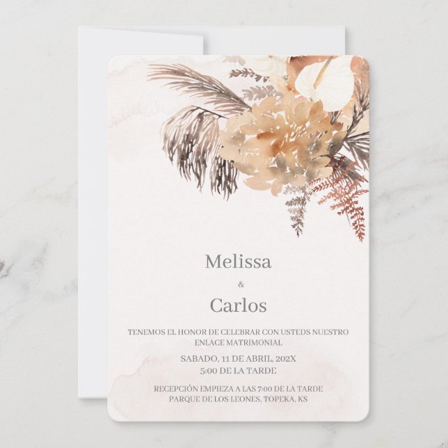 Convite para Casamento Espanhol floral Branco (Frente)