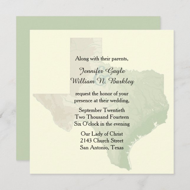 Convite para Casamento Estadual do Texas (Frente/Verso)