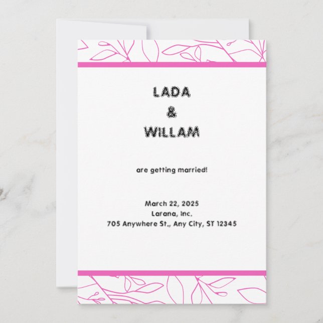 Convite para Casamento Estético Rosa e Branco (Frente)