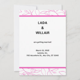 Convite para Casamento Estético Rosa e Branco