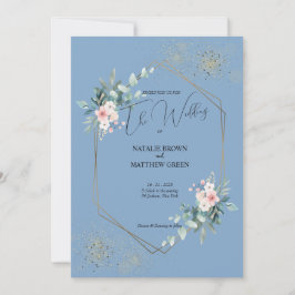 Convite para Casamento Eucalyptus Azul Elegante