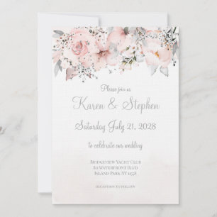 Convite para Casamento Eucalyptus, Blush Peony Sil