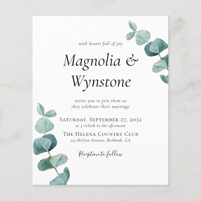 Convite para Casamento Eucalyptus de Orçamento (Frente)