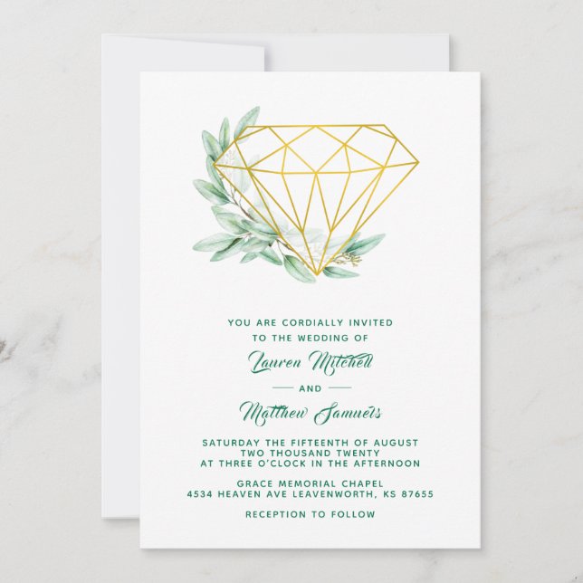 Convite para Casamento Eucalyptus Diamond (Frente)