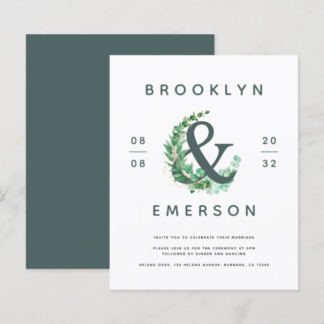 Convite para Casamento Eucalyptus e Ampersand Orça (Frente/Verso)