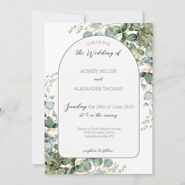 Convite para Casamento Eucalyptus Elegante (Frente)