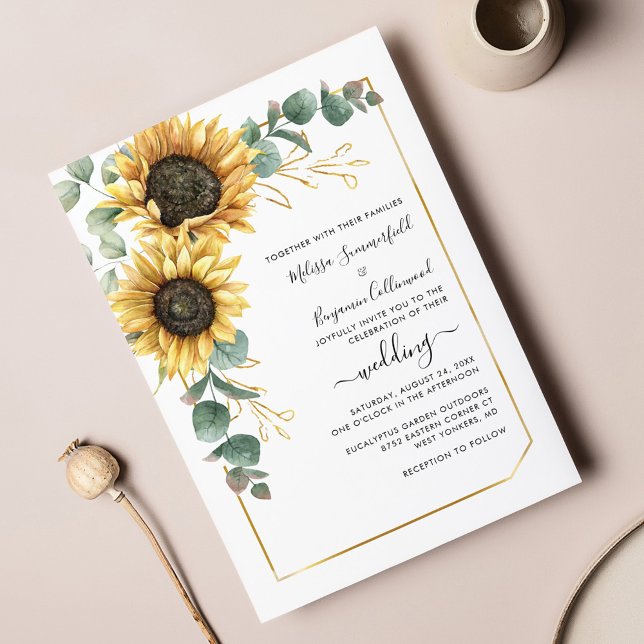Convite para Casamento Eucalyptus Floral Sunflower (Criador carregado)