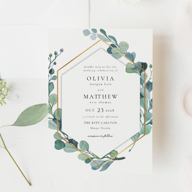Convite para Casamento Eucalyptus Greenery (Criador carregado)