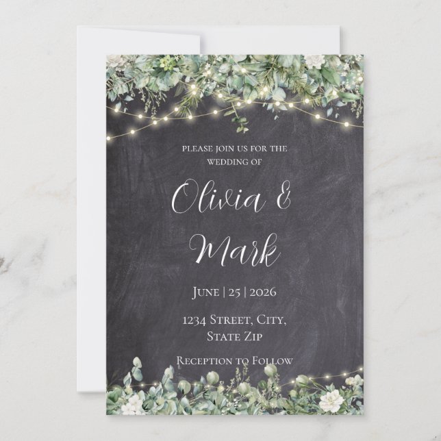 Convite para Casamento Eucalyptus Greenery | Russo (Frente)