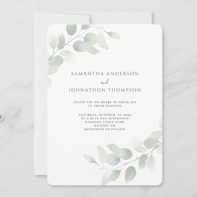 Convite para Casamento Eucalyptus Greenery Waterco (Frente)
