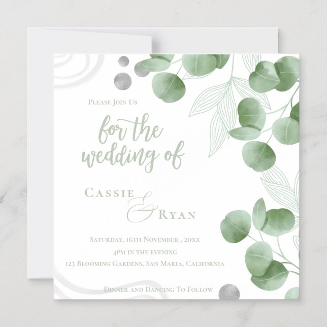 Convite para Casamento Eucalyptus Inspirado na Nat (Frente)