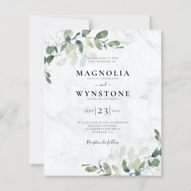 Convite para Casamento Eucalyptus Marble Orçamento (Frente)