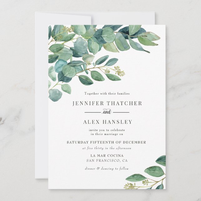 Convite para Casamento Eucalyptus Modern Watercolo (Frente)