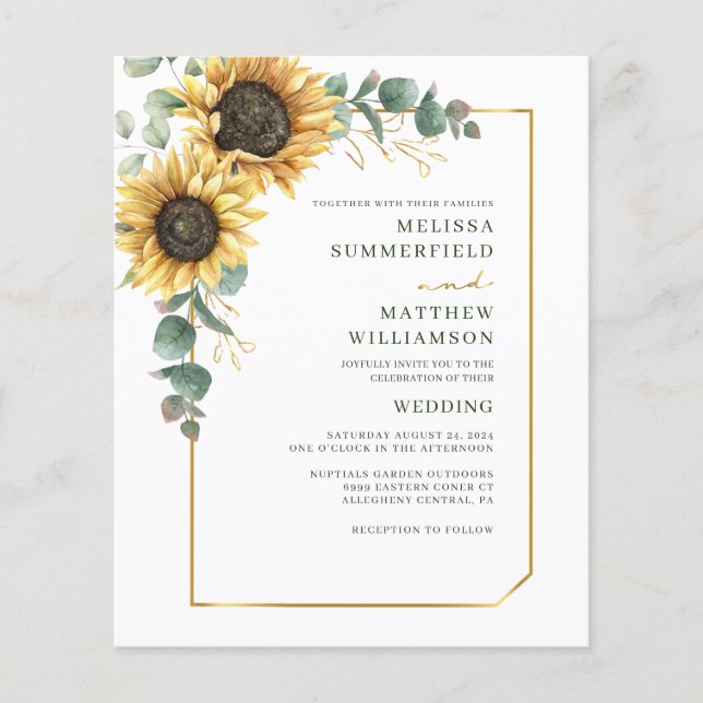 Convite para Casamento Eucalyptus Sunflower All-in (Frente)