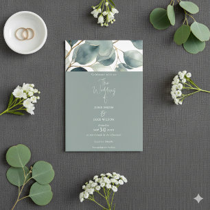 Convite para Casamento Eucalyptus verde-aquarela