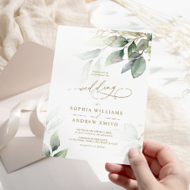 Convite para Casamento Eucalyptus Verde e Dourado