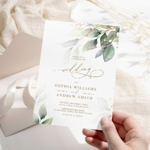 Convite para Casamento Eucalyptus Verde e Dourado