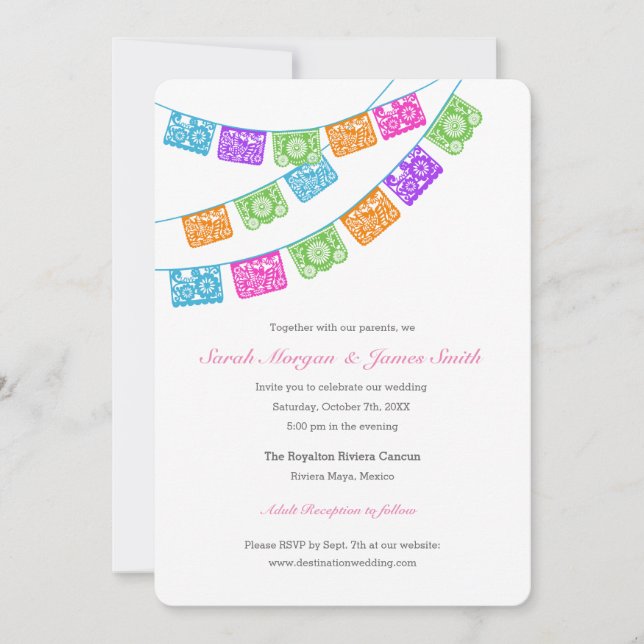 Convite para Casamento Fiesta Papel Picado (Frente)