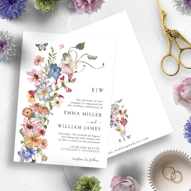 Convite Para Casamento Flamental Colorido De Aquar (Watercolor Colorful Wildflower Wedding Invitation by Painted Paperie)