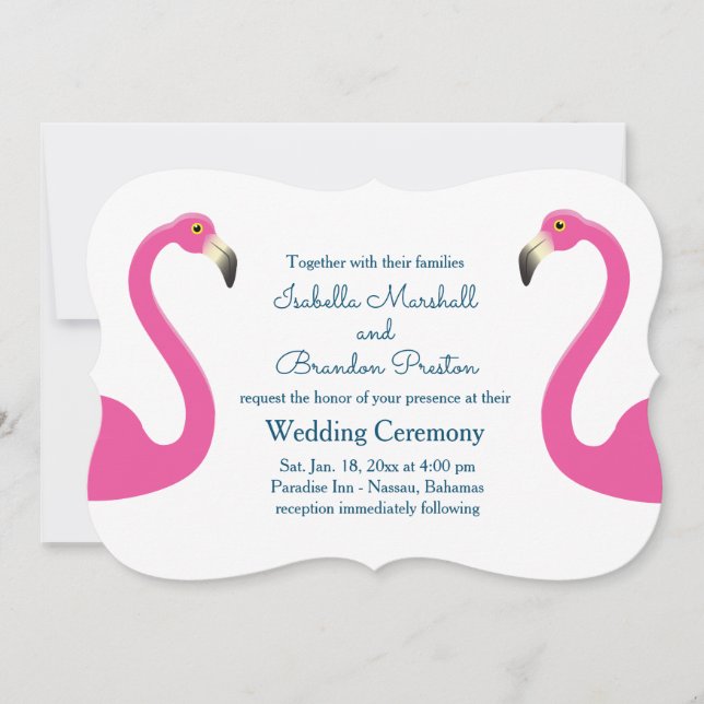 Convite para Casamento Flamingo Rosa (Frente)