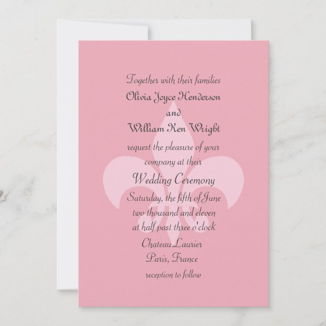 Convite para Casamento Fleur de Lise em Pinks Boni (Frente)