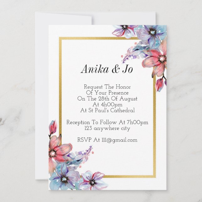 convite para casamento, floral (Frente)