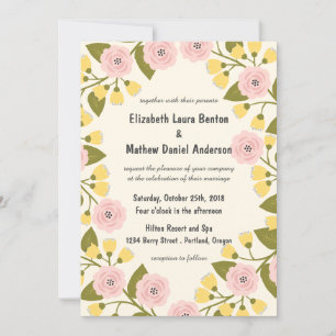 Convite para Casamento Floral Amarelo e Ombre