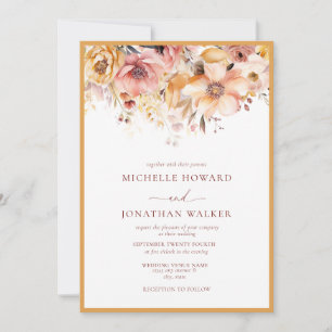 Convite para Casamento Floral Amarelo Elegante