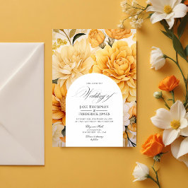 Convite para Casamento Floral Amarelo, Laranja e M