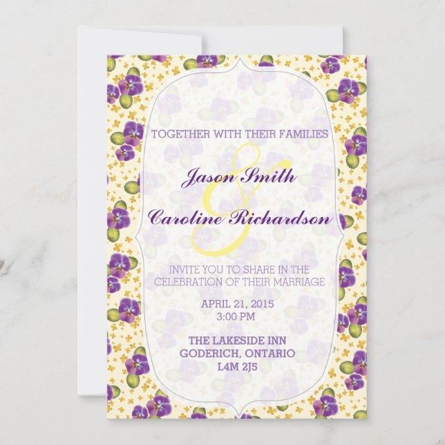 Convite para Casamento Floral Amarelo Violeta e Mi (Frente)