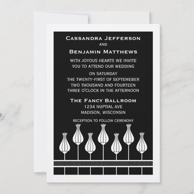 Convite para Casamento Floral Art Deco (Frente)