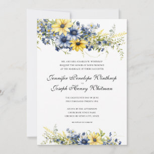 Convite para Casamento Floral Azul Cape Cod Summer