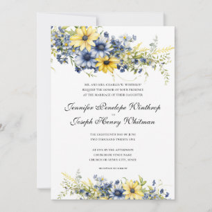 Convite para Casamento Floral Azul Cape Cod Summer