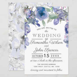Convite para Casamento Floral Azul com Dusty Rusti
