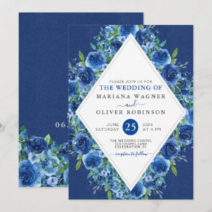 Convite para Casamento Floral Azul do Marinho Mode
