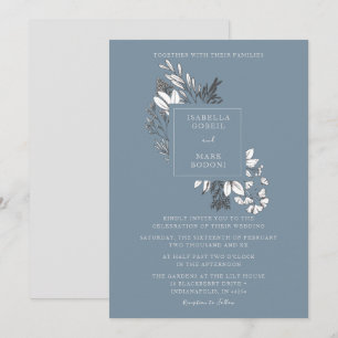 Convite para Casamento Floral Azul Dusty
