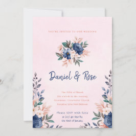 Convite para Casamento Floral Azul e Rosa